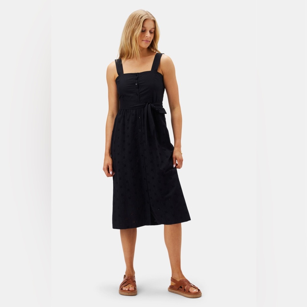AMOUR VERT Irene Organic Cotton Eyelet Midi Dress Black Women Size XS NWT - Picture 4 of 16